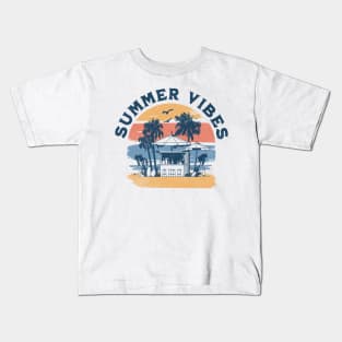 Summer Vibes - Palm Trees Beach Retro Tropical Summer Kids T-Shirt